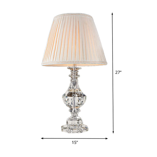 Modern Curved Hand-Cut Crystal Table Lamp With 1 Head - 24.5/27 Long White Small Desk Light