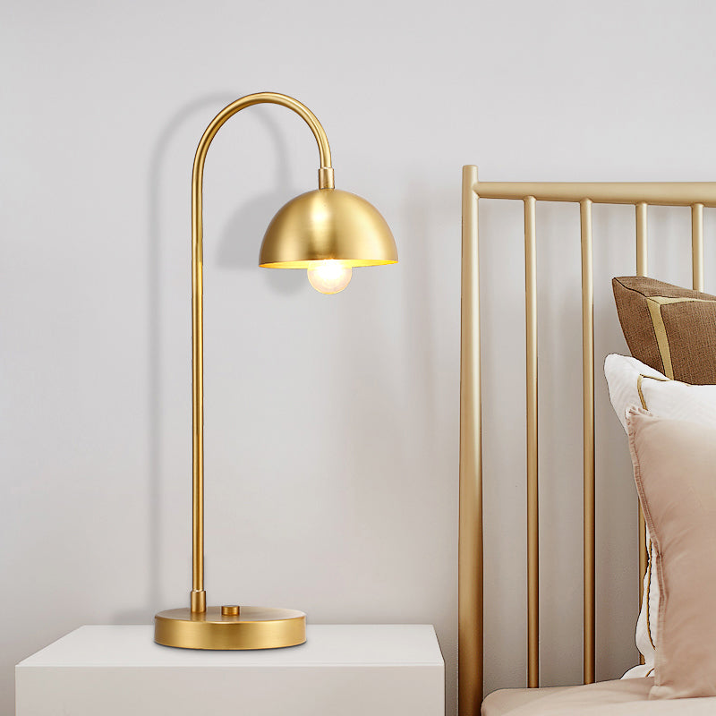 Modern Gold Metal Dome Nightstand Lamp For Bedroom - 1-Head Table Light