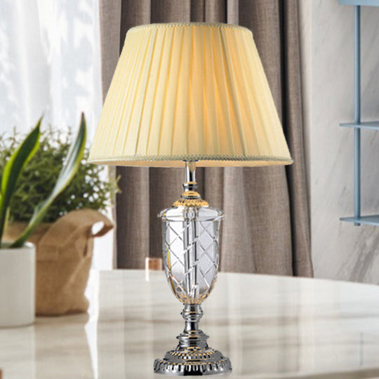 Clear Crystal Desk Lamp: Modern Table Light With Cone Fabric Shade