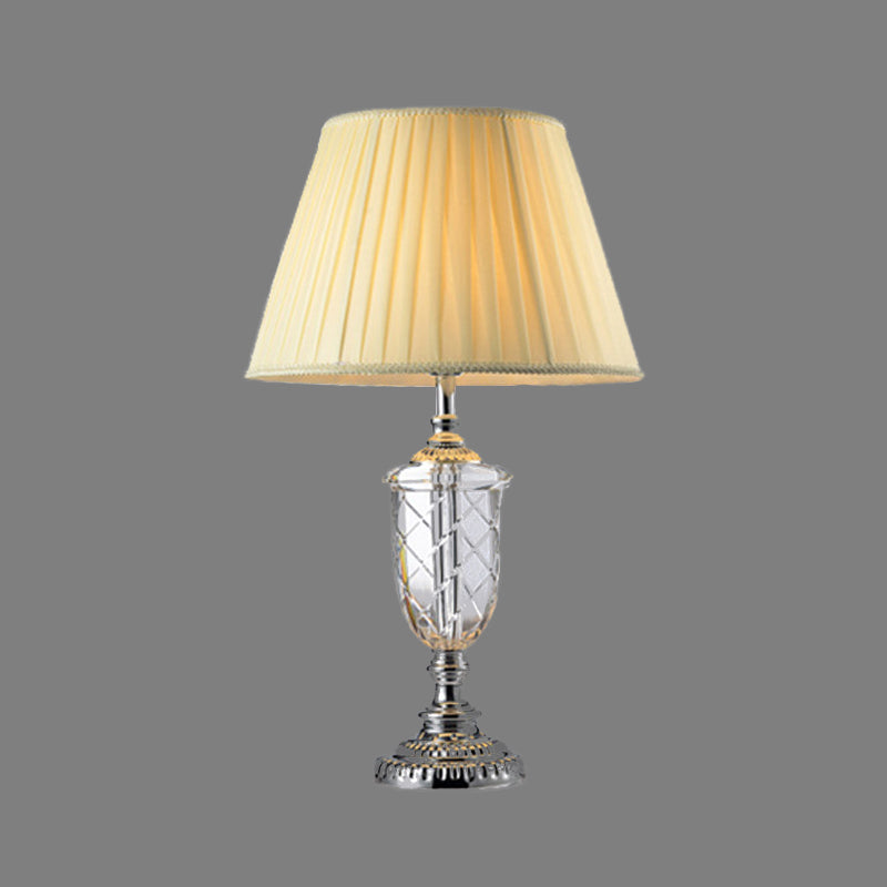 Clear Crystal Desk Lamp: Modern Table Light With Cone Fabric Shade