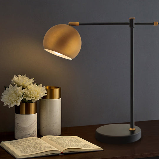 Post-Modern Brass Bedroom Nightstand Lamp With Metal Globe Shade