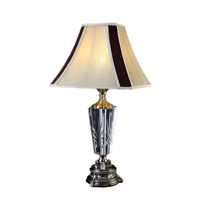 Modern Beige Fabric Bell Table Lamp With Sculpted Bronze Metallic Base