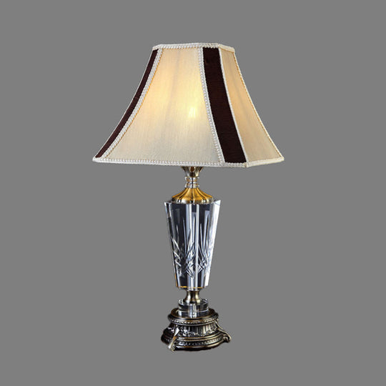 Modern Beige Fabric Bell Table Lamp With Sculpted Bronze Metallic Base