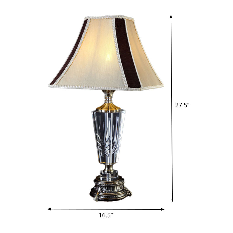 Modern Beige Fabric Bell Table Lamp With Sculpted Bronze Metallic Base