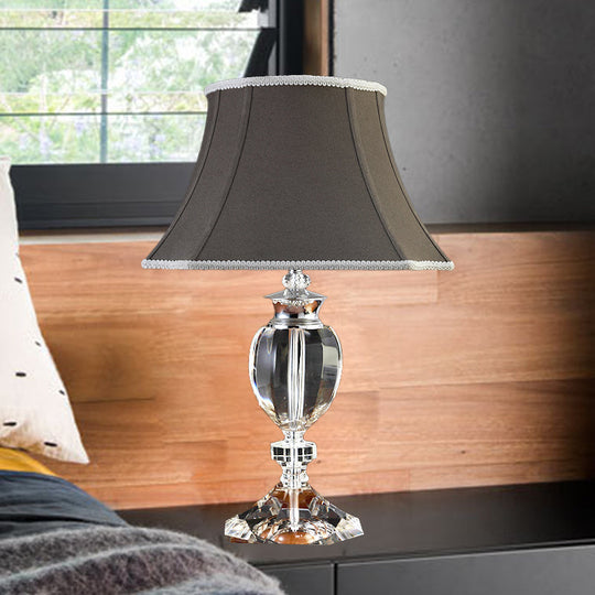 Modern Grey Flared Study Lamp With Fabric Shade & Faux-Braided Detailing - 1 Bulb Task Light