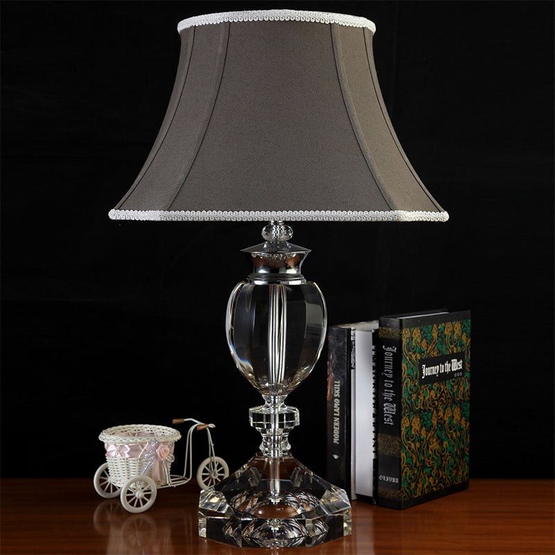 Modern Grey Flared Study Lamp With Fabric Shade & Faux-Braided Detailing - 1 Bulb Task Light