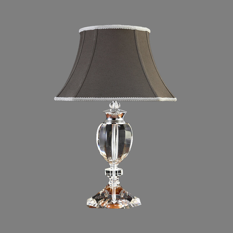 Modern Grey Flared Study Lamp With Fabric Shade & Faux-Braided Detailing - 1 Bulb Task Light