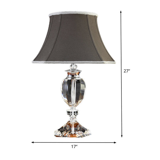 Modern Grey Flared Study Lamp With Fabric Shade & Faux-Braided Detailing - 1 Bulb Task Light