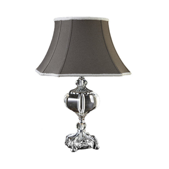 Modern Grey Paneled Bell Small Desk Lamp With Fabric Shade - Table Light 1 Bulb