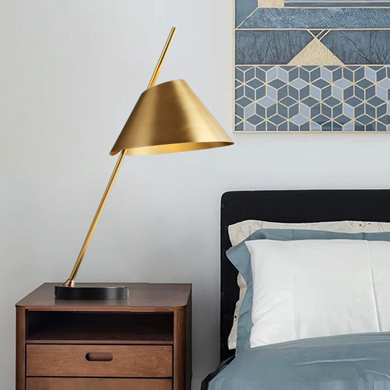 Contemporary Brass Conical Nightstand Lamp With Metal 1-Head Night Lighting Perfect For Bedrooms