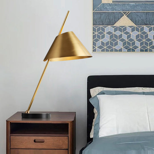 Contemporary Brass Conical Nightstand Lamp With Metal 1-Head Night Lighting Perfect For Bedrooms