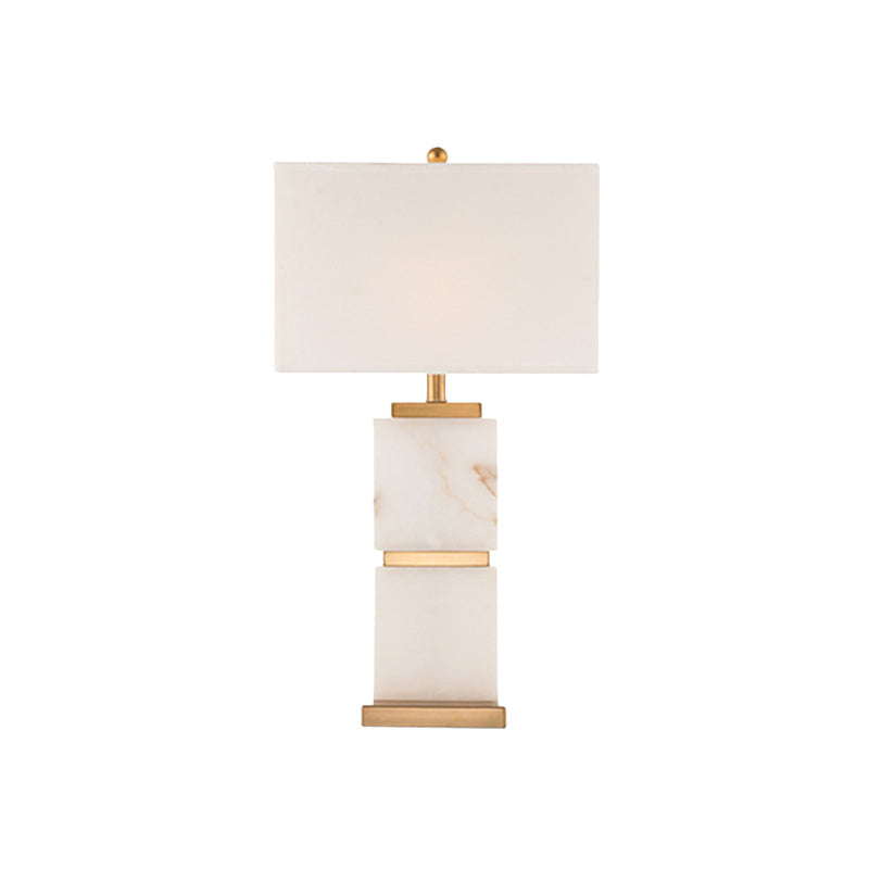 Modern White Desk Lamp: Sleek Living Room Table Light With Rectangle Fabric Shade