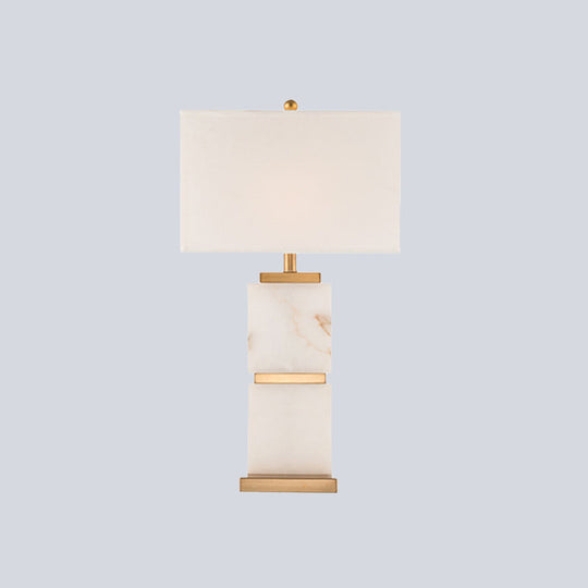 Modern White Desk Lamp: Sleek Living Room Table Light With Rectangle Fabric Shade