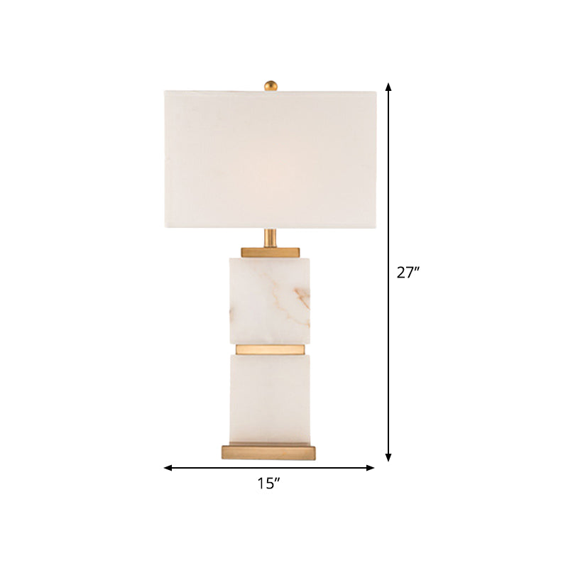 Modern White Desk Lamp: Sleek Living Room Table Light With Rectangle Fabric Shade