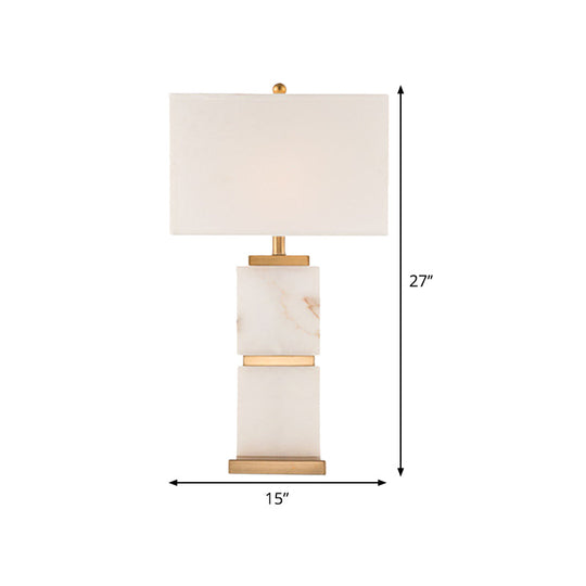 Modern White Desk Lamp: Sleek Living Room Table Light With Rectangle Fabric Shade