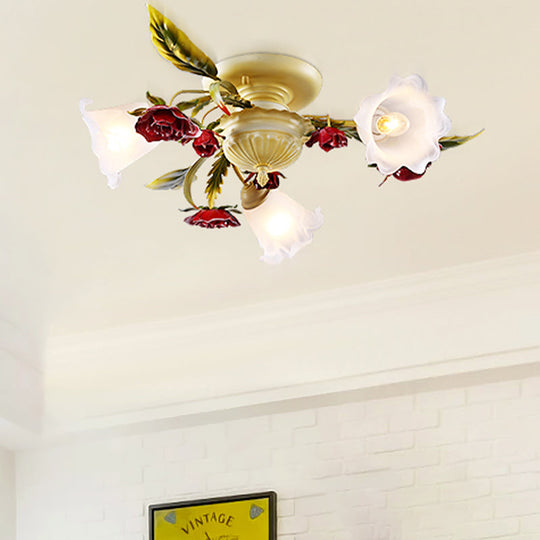 Rose Semi Flush Mount Coffee Metal Ceiling Lamp with Bulbs - Perfect for Country Living Rooms