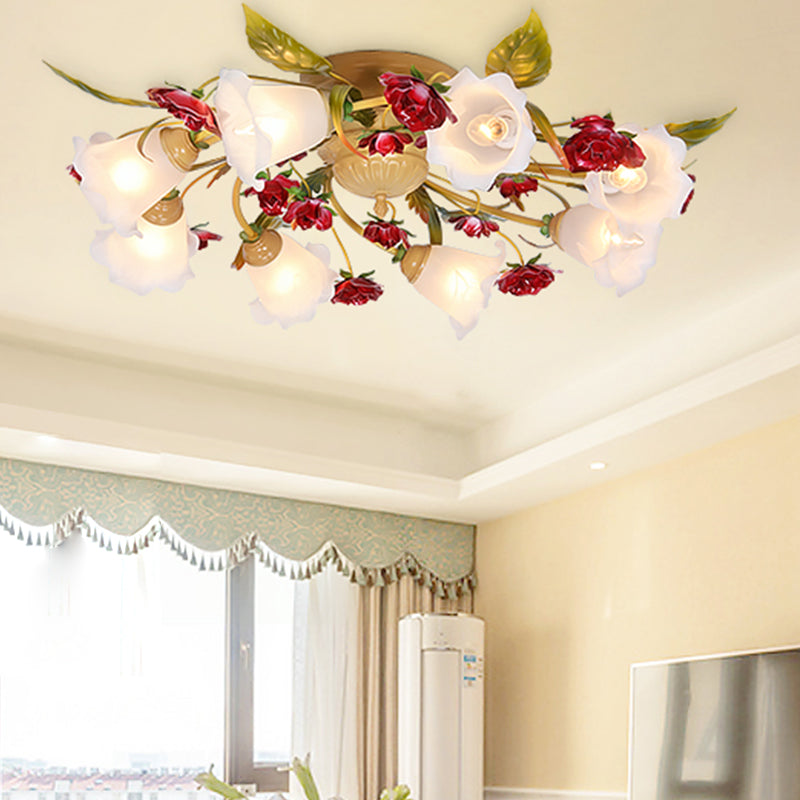 Rose Semi Flush Mount Coffee Metal Ceiling Lamp with Bulbs - Perfect for Country Living Rooms