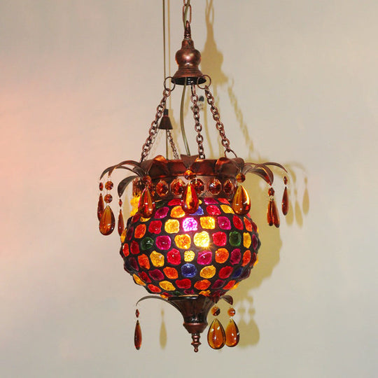 Art Deco Copper Urn Ceiling Hang Fixture - Stylish 1-Light Metal Suspension Lighting For Living Room