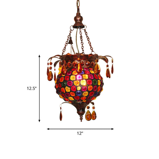 Art Deco Copper Urn Ceiling Hang Fixture - Stylish 1-Light Metal Suspension Lighting For Living Room