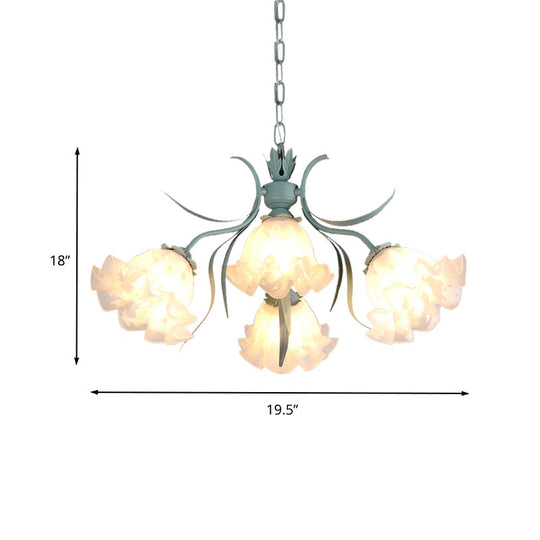 Green Glass Countryside Chandelier: White Hanging Bloom Pendant For Living Room (4/6/9 Lights)