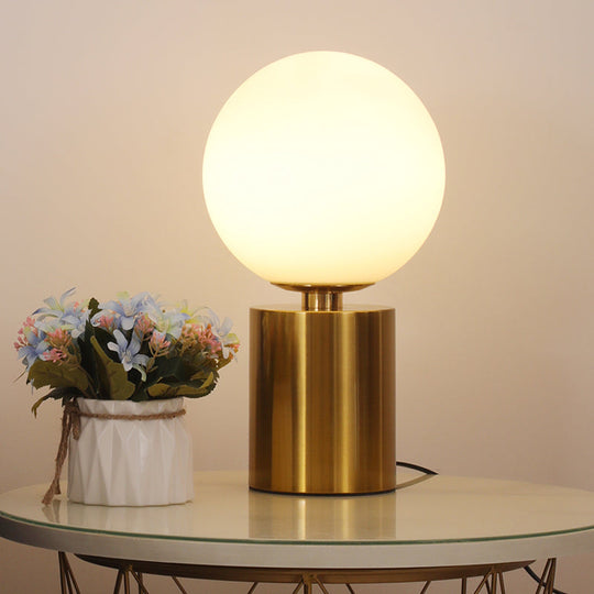 Opal Glass Sphere Night Lamp - Elegant Gold Metal Table Lighting For Living Room