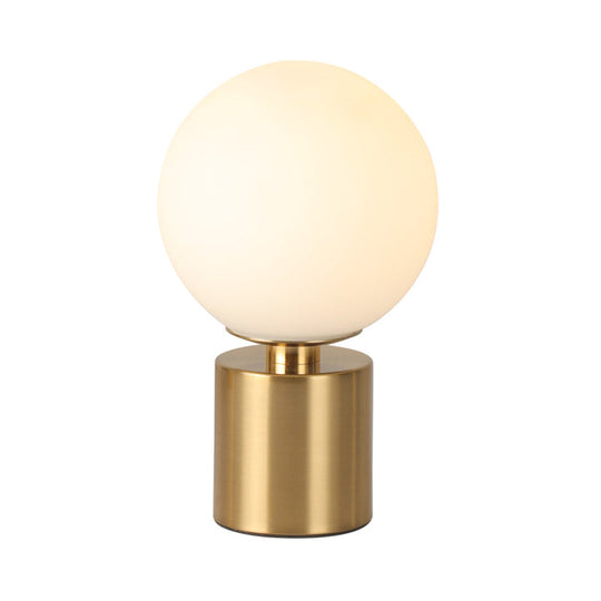 Opal Glass Sphere Night Lamp - Elegant Gold Metal Table Lighting For Living Room