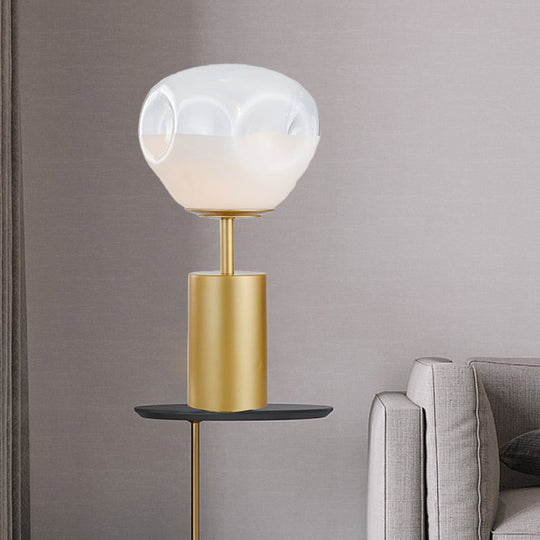 Modern Gold Geometric Nightstand Lamp With Cream Glass Shade - 1 Light Metal Table