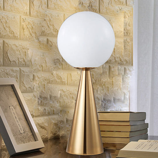 Contemporary Gold 1-Head Nightstand Lamp With Cream Glass Shade