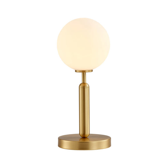 1-Head Modern Brass Ball Table Lamp With Frosted White Glass Shade