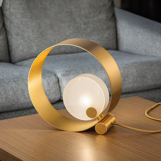 Minimalist Circle Nightstand Lamp - Gold Metal 1-Light Living Room Lighting