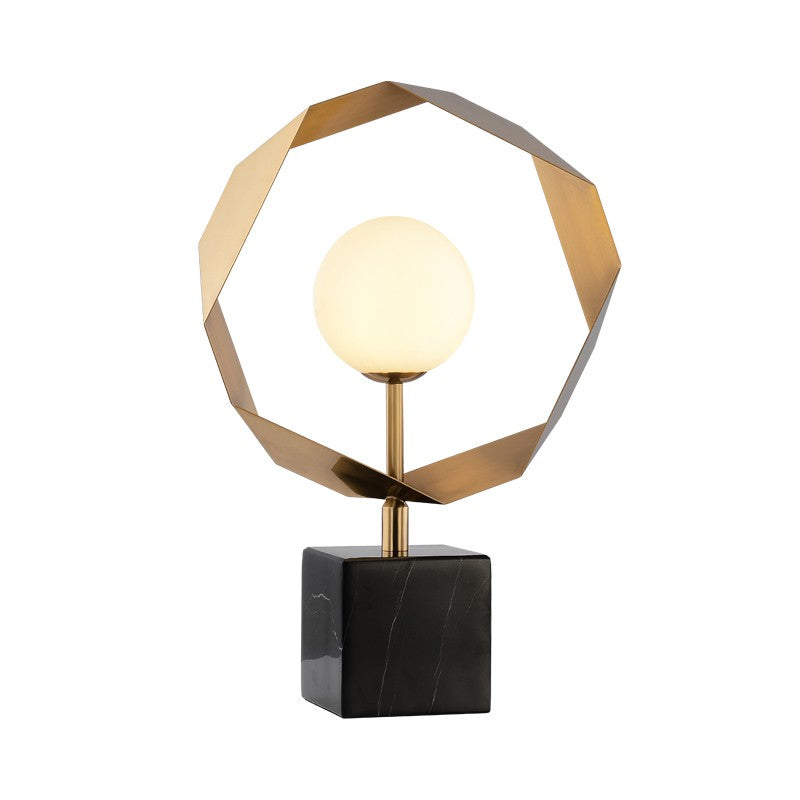 Marble Night Table Lamp: Elegant 1-Bulb Gold Lighting With Milky Glass Shade For Bedroom