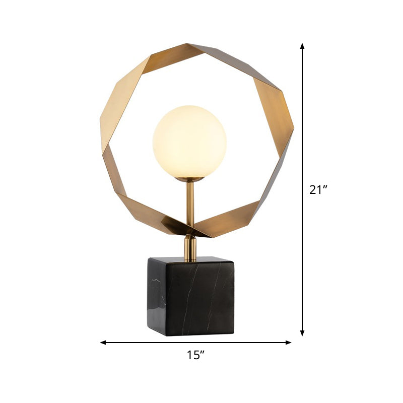 Marble Night Table Lamp: Elegant 1-Bulb Gold Lighting With Milky Glass Shade For Bedroom