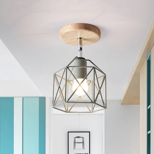 Modern Metal Hexagon Ceiling Light - Gray/White/Pink/Yellow/Blue/Green - Semi Flush Mount for Bedroom