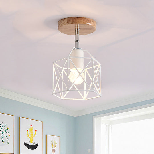 Modern Metal Hexagon Ceiling Light - Gray/White/Pink/Yellow/Blue/Green - Semi Flush Mount for Bedroom