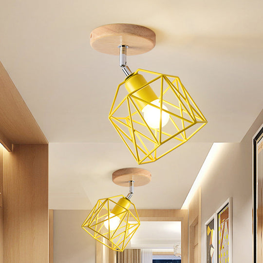 Modern Metal Hexagon Ceiling Light - Gray/White/Pink/Yellow/Blue/Green - Semi Flush Mount for Bedroom