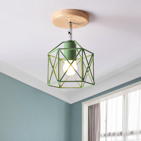 Modern Metal Hexagon Ceiling Light - Gray/White/Pink/Yellow/Blue/Green - Semi Flush Mount for Bedroom