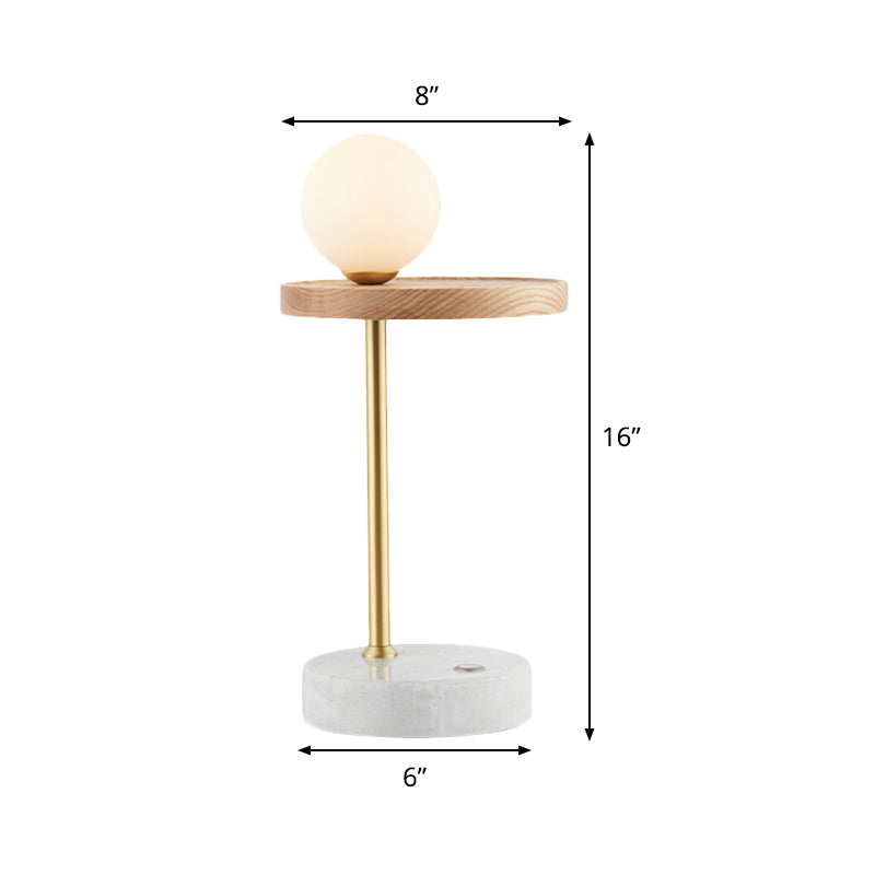 Opal Glass Asian Nightstand Lamp With Wood Sphere Design - Perfect For Living Room