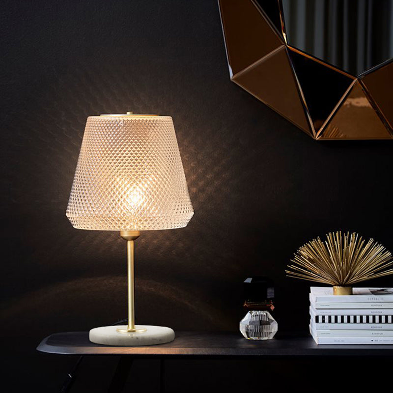 Modern 1-Bulb Gold Table Lamp With Clear Prismatic Glass Shade - 5.5/12 Wide