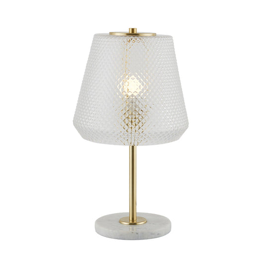 Modern 1-Bulb Gold Table Lamp With Clear Prismatic Glass Shade - 5.5/12 Wide