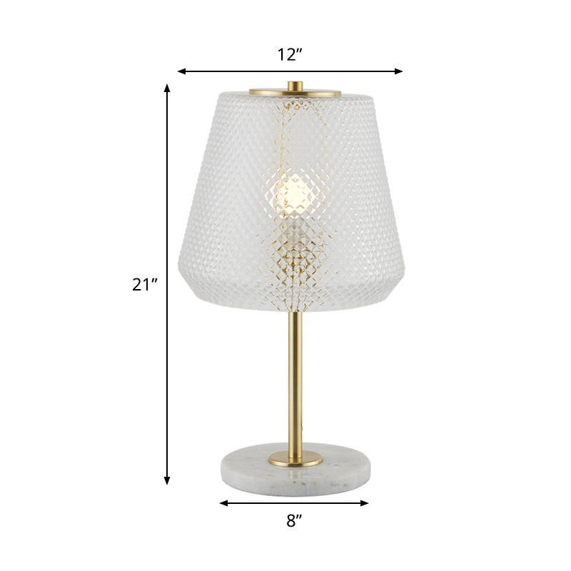 Modern 1-Bulb Gold Table Lamp With Clear Prismatic Glass Shade - 5.5/12 Wide