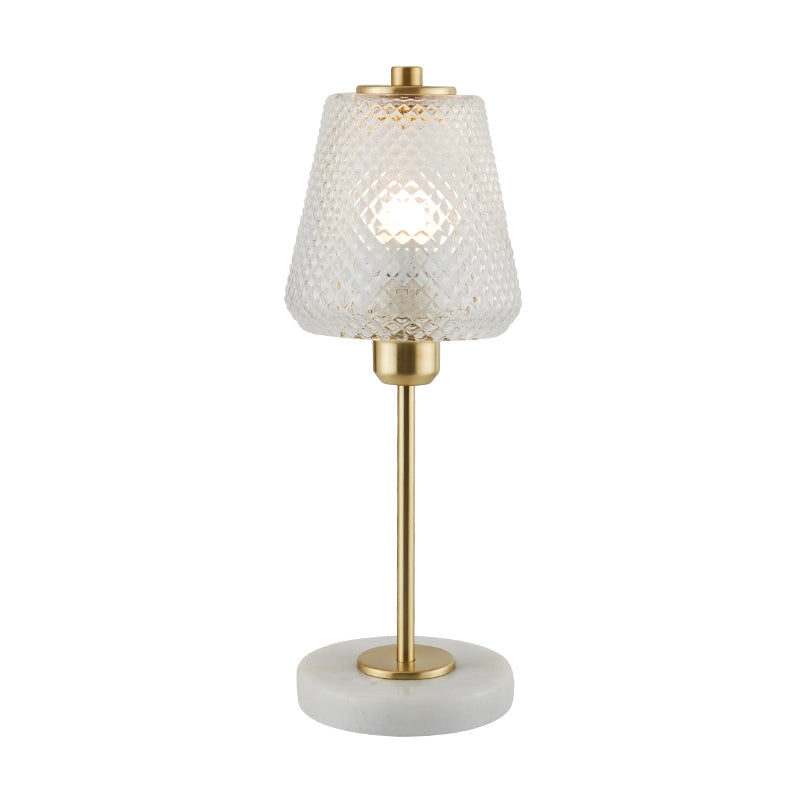 Modern 1-Bulb Gold Table Lamp With Clear Prismatic Glass Shade - 5.5/12 Wide