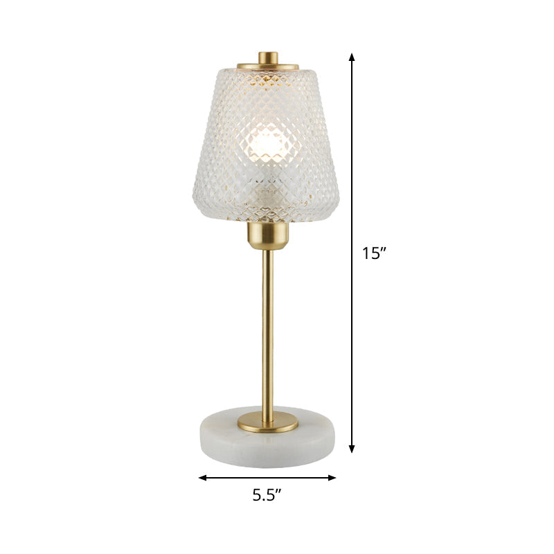 Modern 1-Bulb Gold Table Lamp With Clear Prismatic Glass Shade - 5.5/12 Wide