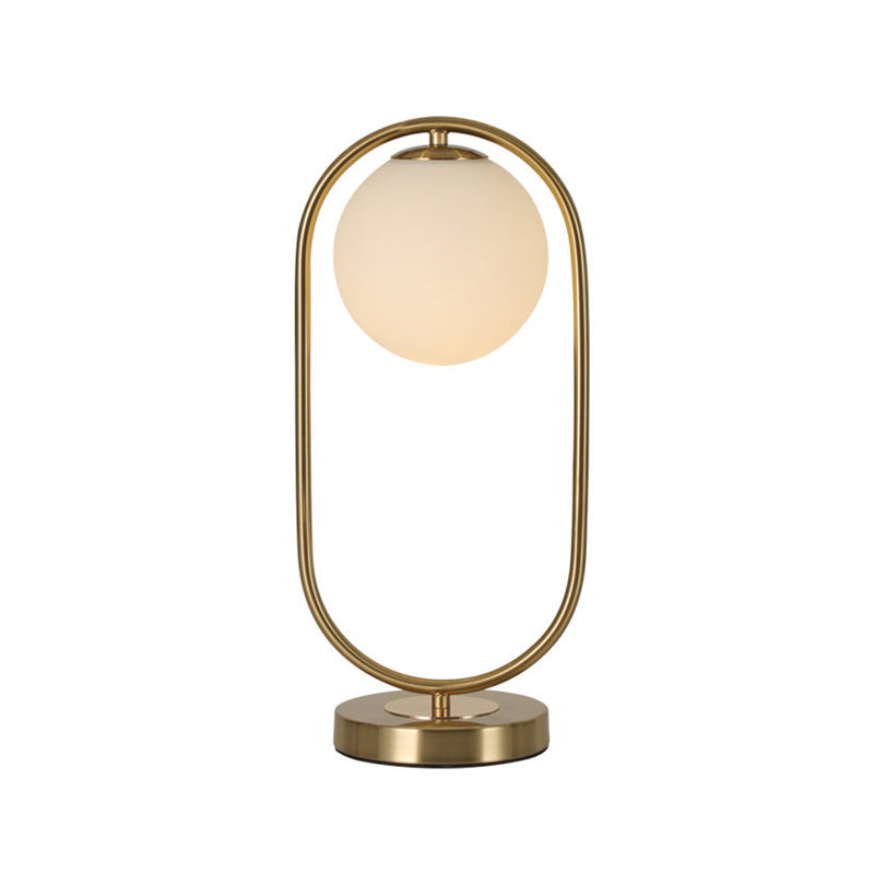 Gold Oval Metal Table Lamp - Luxurious Opaque Glass Night Light For Living Room