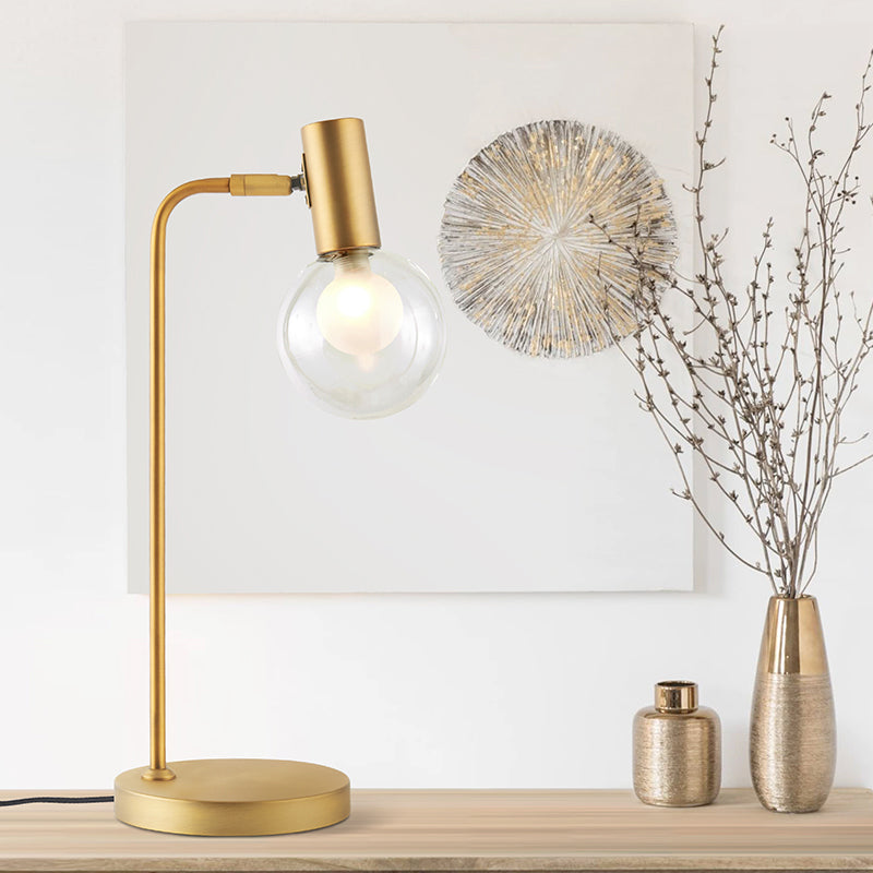 Stunning Gold Spherical Table Lamp With Smoke Gray/Clear Glass Shade - Perfect For Bedroom Clear