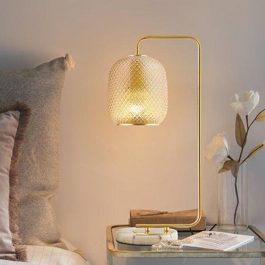 Oval Metal Nightstand Lamp: Luxurious Brass Table Light With Prismatic Glass Shade