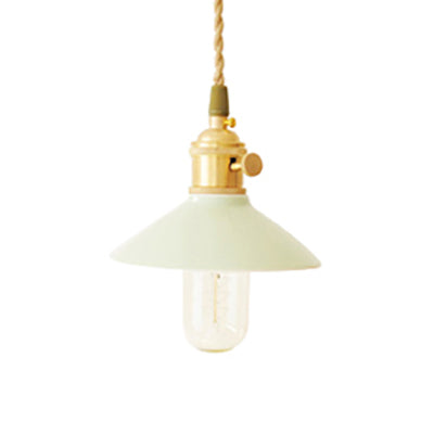 Modernism Conical Suspended Light - 5.5"/8" Width, 1-Light Ceramic and Metal Pendant in White for Table