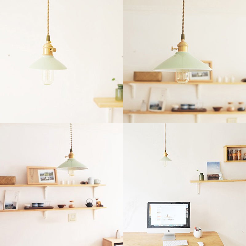 Modernism Conical Pendant Light White Ceramic & Metal 5.5/8 Width Suspended Over Table