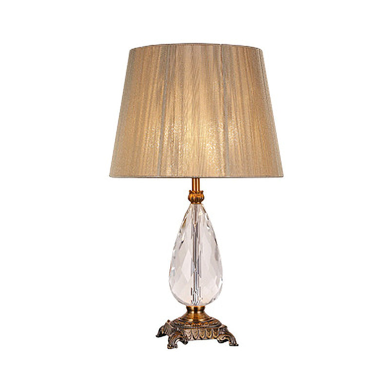 Modern Beige Table Lamp With Flared Wide Base And Fabric Shade