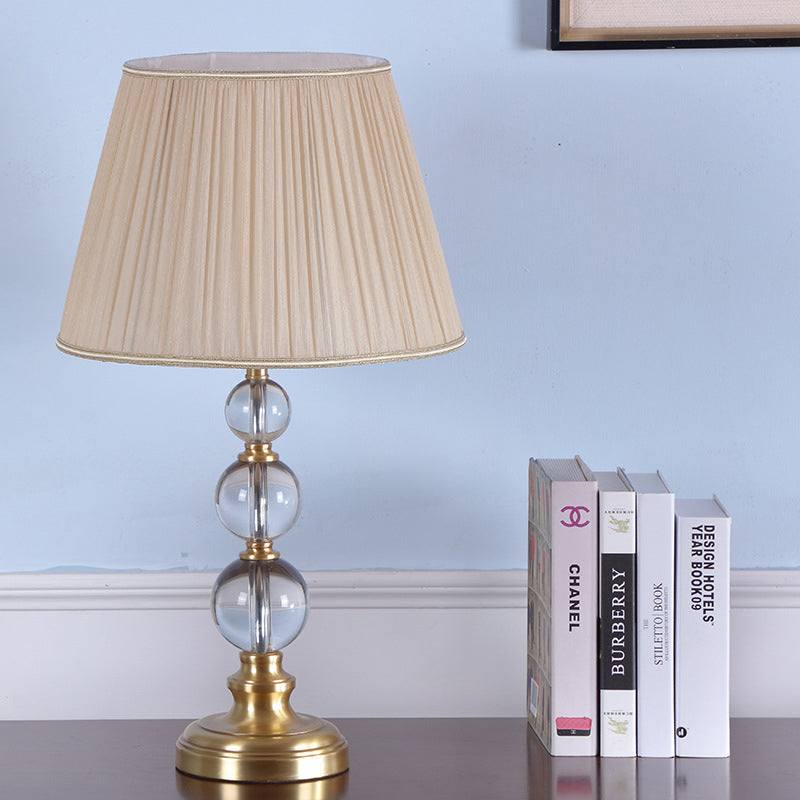 Modernist Crystal Desk Lamp - Spherical Fabric Table Light In Beige