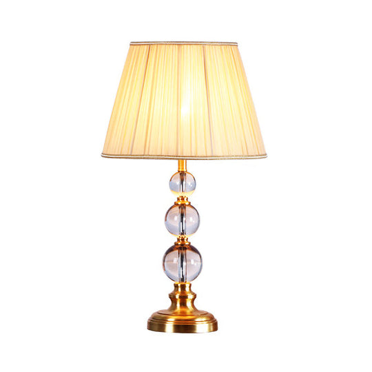 Modernist Crystal Desk Lamp - Spherical Fabric Table Light In Beige